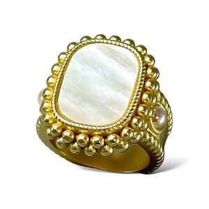 NEW!! SATIN GOLD RING WITH MOTHER OF PEARL (FAUX) CENTER STONE
